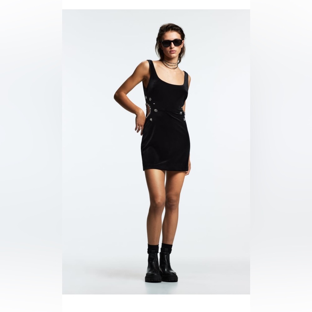 Jewel trim velvet dress
